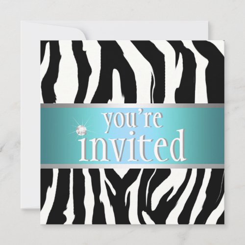 Teal Zebra Birthday Invitation