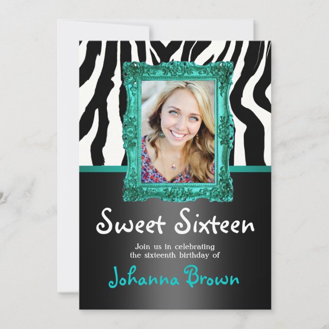 Teal Zebra - Photo - Sweet 16 Invitation (Front)
