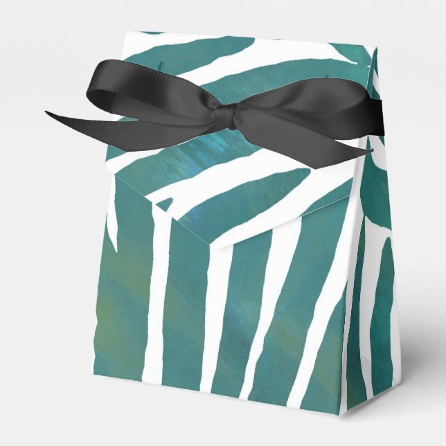 Teal Zebra Print Favor Boxes (Front Side)