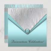 Teal Zebra Quinceanera 15th Birthday Invitation (Front/Back)
