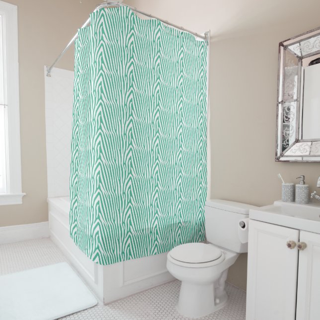 TEAL ZEBRA STRIPE SHOWER CURTAIN (In Situ)