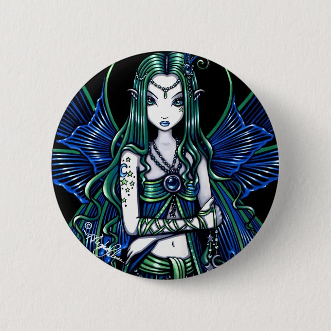 Teal "Zoe" Celestial Fairy Fantasy Pinback Button (Front)