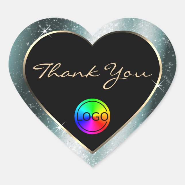 Tealish Metal Glitter Frame Thank You with Logo Heart Sticker (Front)