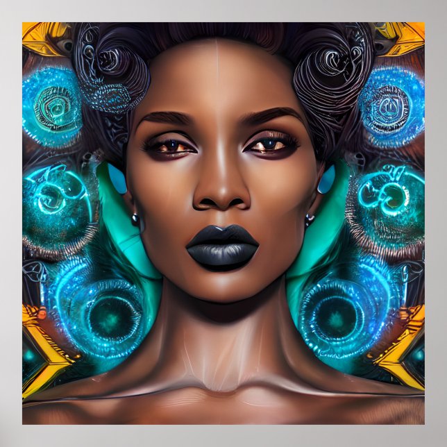 Teally Queen Auburn Brown Hair Black Melanin Afro Poster (Front)