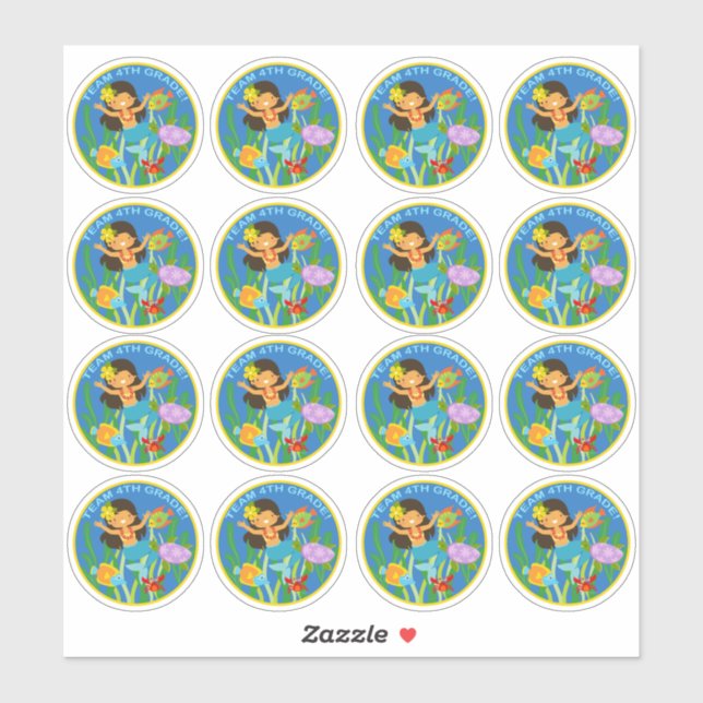 Team 4th Grade! Mermaid and Sea Turtle Sticker (Sheet)