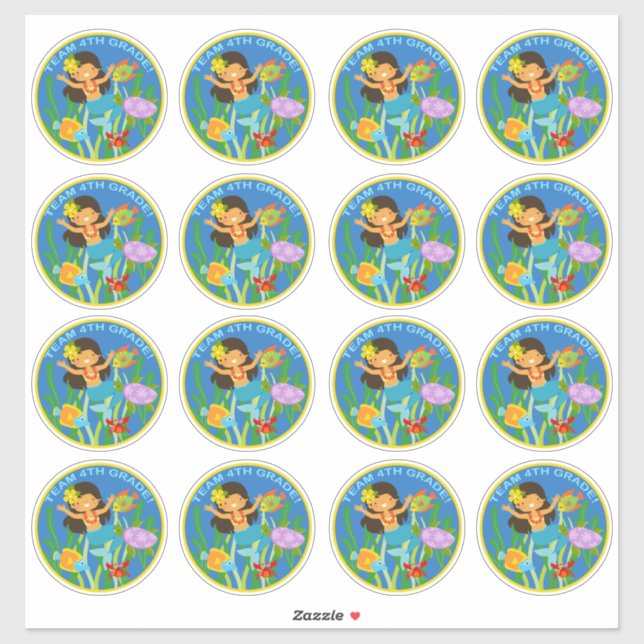 Team 4th Grade! Mermaid and Sea Turtle Sticker (Sheet)