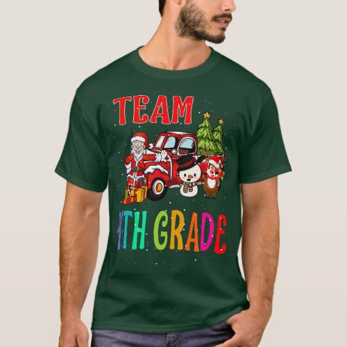 Team 4Th Grade Santa And Reindeer Christmas T_Shirt