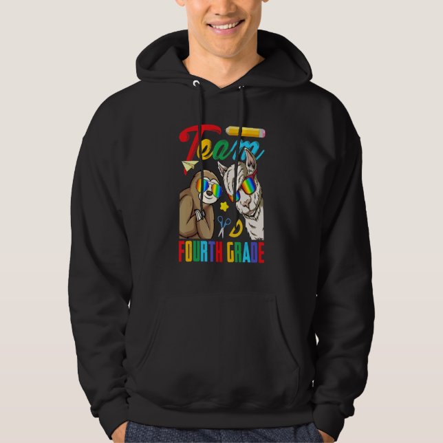Team 4th Grade Sloth With Llama First Day Of Schoo Hoodie (Front)