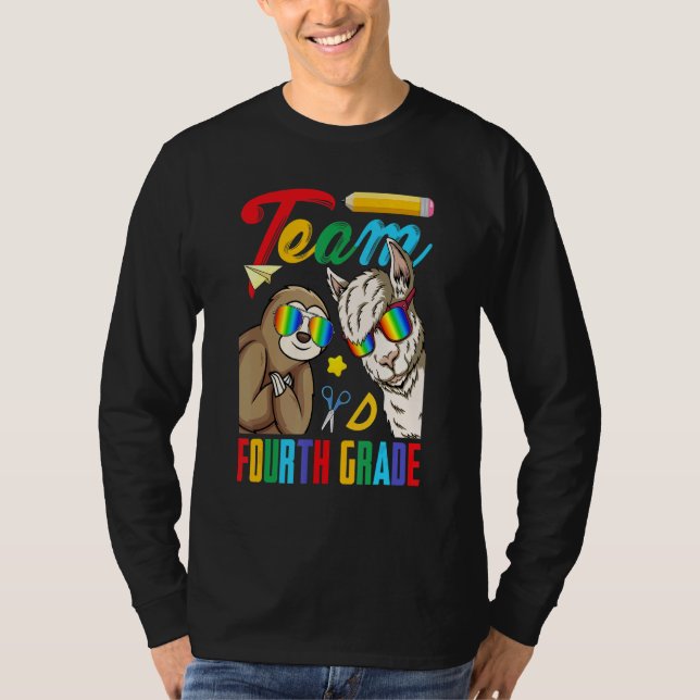 Team 4th Grade Sloth With Llama First Day Of Schoo T-Shirt (Front)