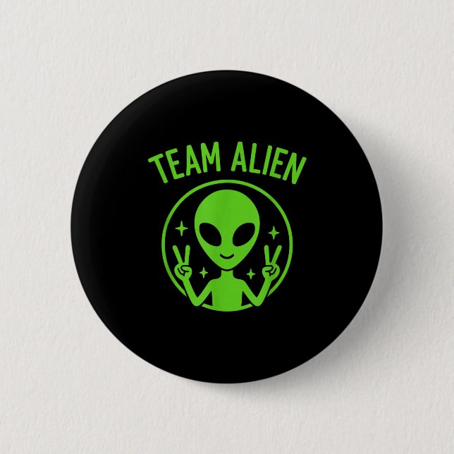 Team Alien – Funny Green Extraterrestrial Peace Si Button (Front)
