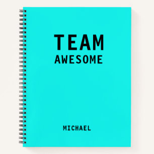 Team Awesome Aqua Personalized Name Notebook