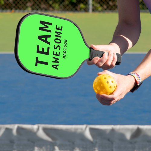 Team Awesome Funny Sports Simple Typography Name Pickleball Paddle