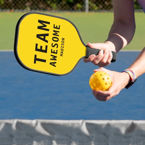 Team Awesome Funny Sports Simple Typography Name Pickleball Paddle