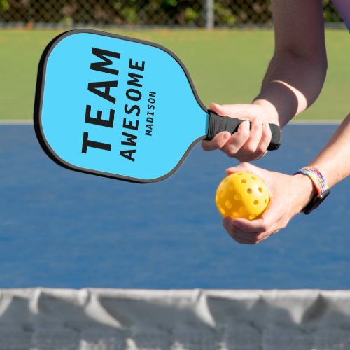 Team Awesome Funny Sports Simple Typography Name Pickleball Paddle