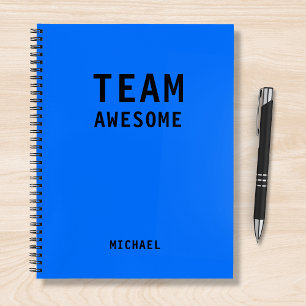 Team Awesome Neon Blue Personalized Name Notebook