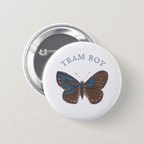 Team Baby Boy Elegant Butterfly Gender Reveal Button