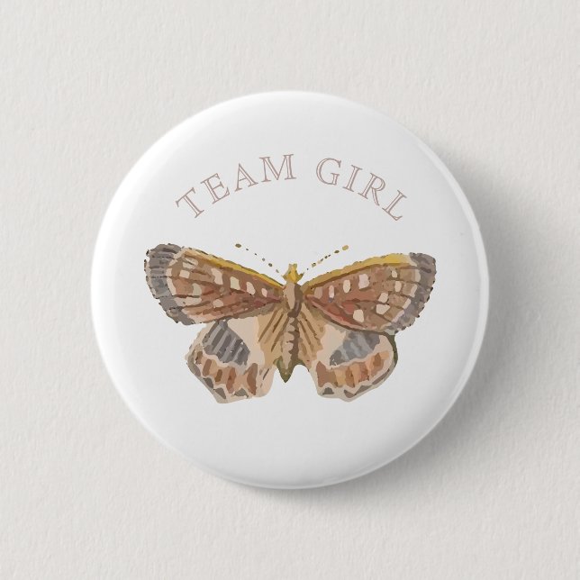 Team Baby Girl Elegant Butterfly Gender Reveal Button (Front)