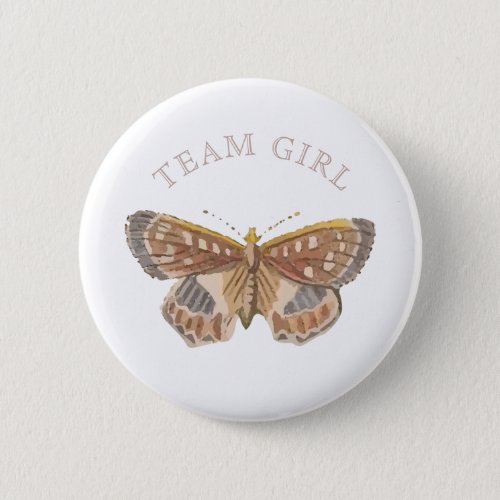 Team Baby Girl Elegant Butterfly Gender Reveal Button