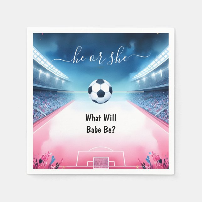 Team Ball Pitch Fun Soccer Field Gender Reveal Napkins (Front)