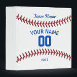 Team Baseball Sport 3 Ring Binder<br><div class="desc">Gift your baseball team. Enter your team name,  player name,  number and year.</div>