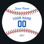 Team Baseball Sport Classic Round Sticker<br><div class="desc">Gift your baseball team. Enter your team name,  player name,  number and year.</div>