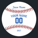 Team Baseball Sport Classic Round Sticker<br><div class="desc">Gift your baseball team. Enter your team name,  player name,  number and year.</div>