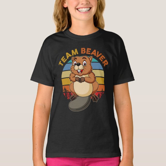 Team Beaver Retro Sunset Beavers Lover T-Shirt (Front)