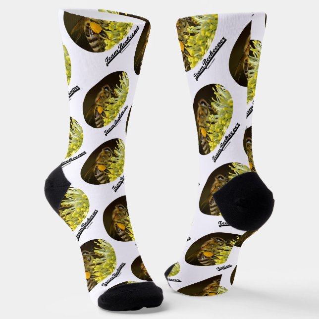 Team Beekeeper Bee On Yellow Flower Socks (Angled)