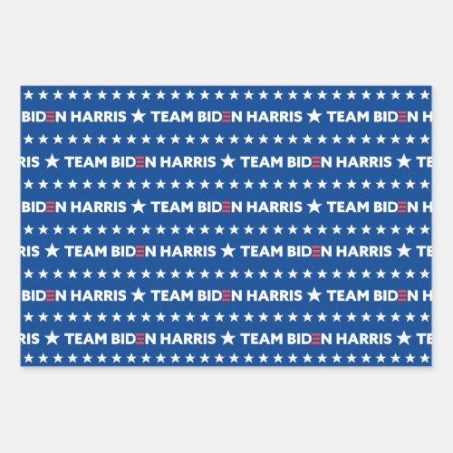 Team Biden Harris White Stars Pattern Blue Wrapping Paper Sheets