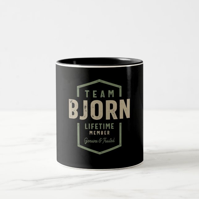 Team Bjorn Lifetime Member Personalized Name Two-Tone Coffee Mug (Center)