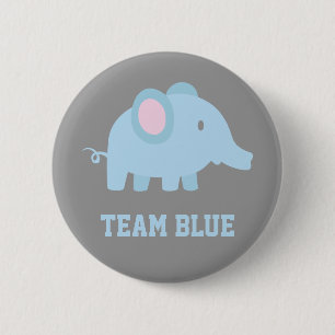 Team Blue, Baby Boy Elephant, Gender Reveal Party Button