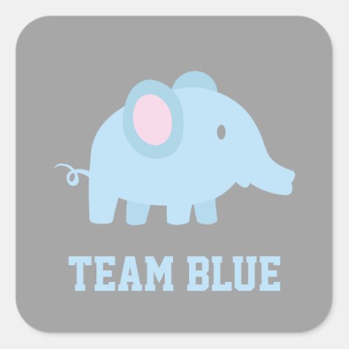 Team Blue Baby Boy Elephant Gender Reveal Party Square Sticker