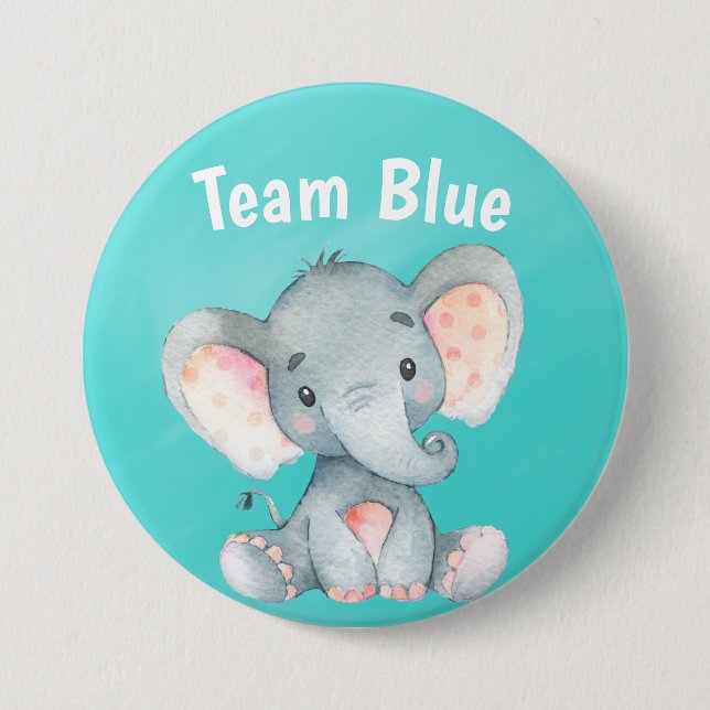 Team Blue Baby Elephant Baby Shower Guessing Game Button (Front)