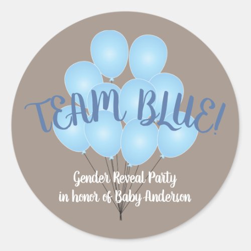 Team Blue  Blue Balloons Gender Reveal Party Classic Round Sticker
