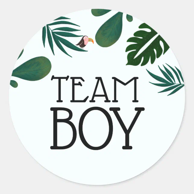Team Blue Jungle Baby Gender Reveal Classic Round Sticker Zazzle