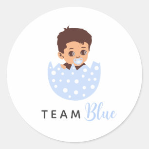 Team Blue Newborn Baby Boy In Hatched Egg Classic Round Sticker