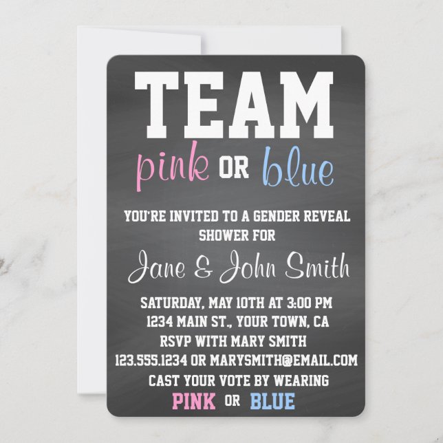 Team Blue or Pink Gender Reveal Invitation (Front)