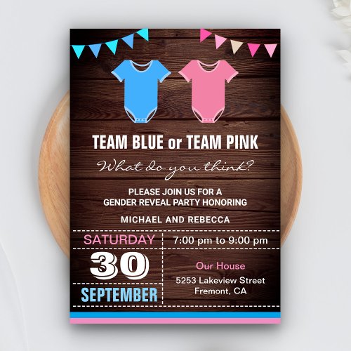 Team Blue or Team Pink Gender Reveal Party Invitation