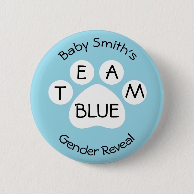 Team Blue Paw Print Gender Reveal Button (Front)