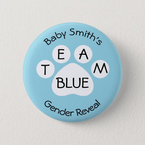 Team Blue Paw Print Gender Reveal Button