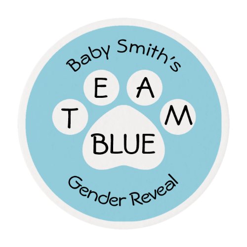 Team Blue Paw Print Gender Reveal Edible Frosting Rounds