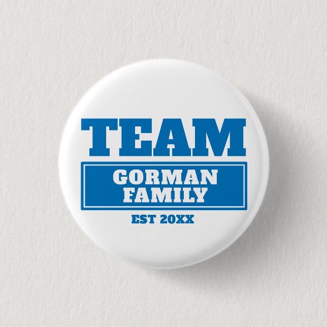 Team blue personalized family or team button (Front)