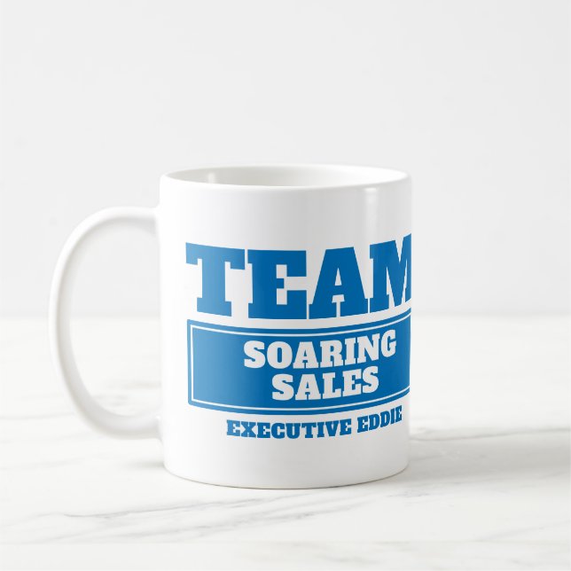 Team blue personalized office or family event mug (Left)