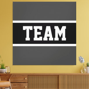 TEAM Bold Athletic Dark Gray Black White Stripes Canvas Print