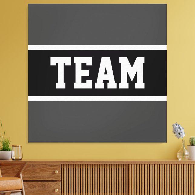 TEAM Bold Athletic Dark Gray Black White Stripes Canvas Print (Insitu(LivingRoom))