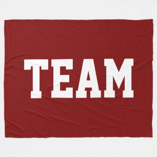 TEAM Bold White Athletic Text On Deep Vintage Red Fleece Blanket