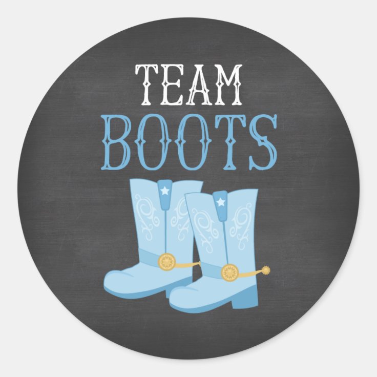 Team Boots Boy Gender Reveal Classic Round Sticker Zazzle