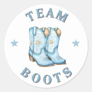 Team Boots for Boots or Bows Gender Reveal Party Classic Round Sticker