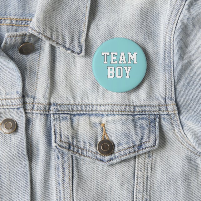 Team Boy Aqua Blue Baby Gender Reveal Party Pinback Button (In Situ)