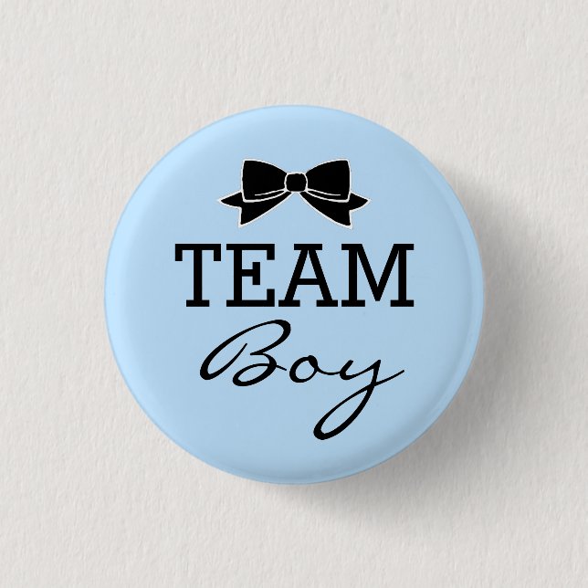 Team Boy Baby Shower Blue and Black Pinback Button (Front)